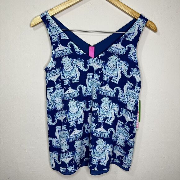 Lilly Pulitzer Florin Reversible Tank in Deep Indigo Joy Ride Print Size XXSmall - Picture 1 of 9
